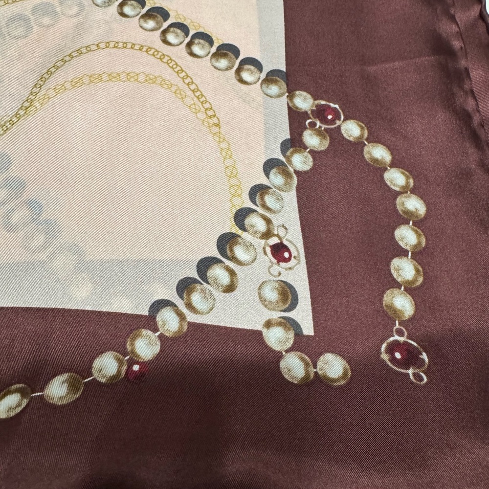 Talbots Pearl and Chain Silk Scarf in Maroon and Pink - Picture 3 of 9